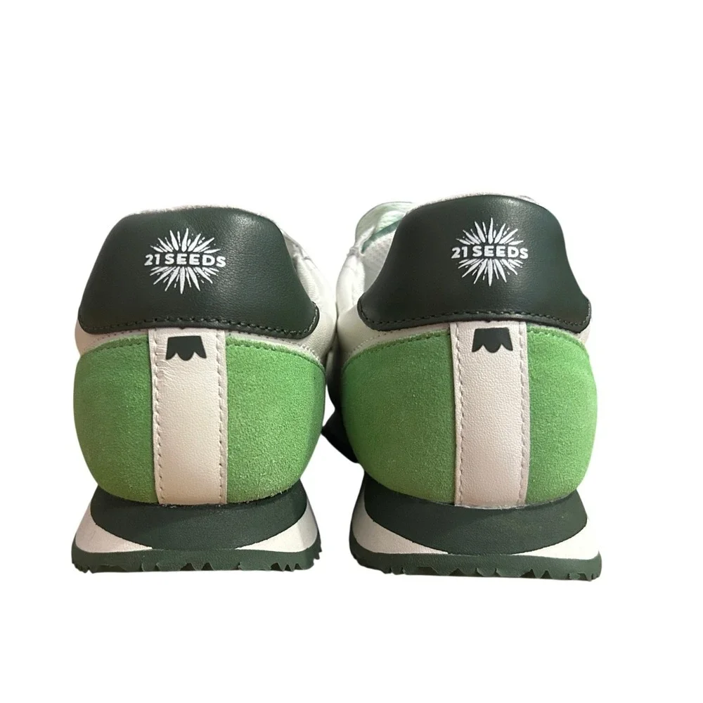 Birdies x 21Seeds Women Green White Leather Suede Roadrunner Sneakers Size 6.5